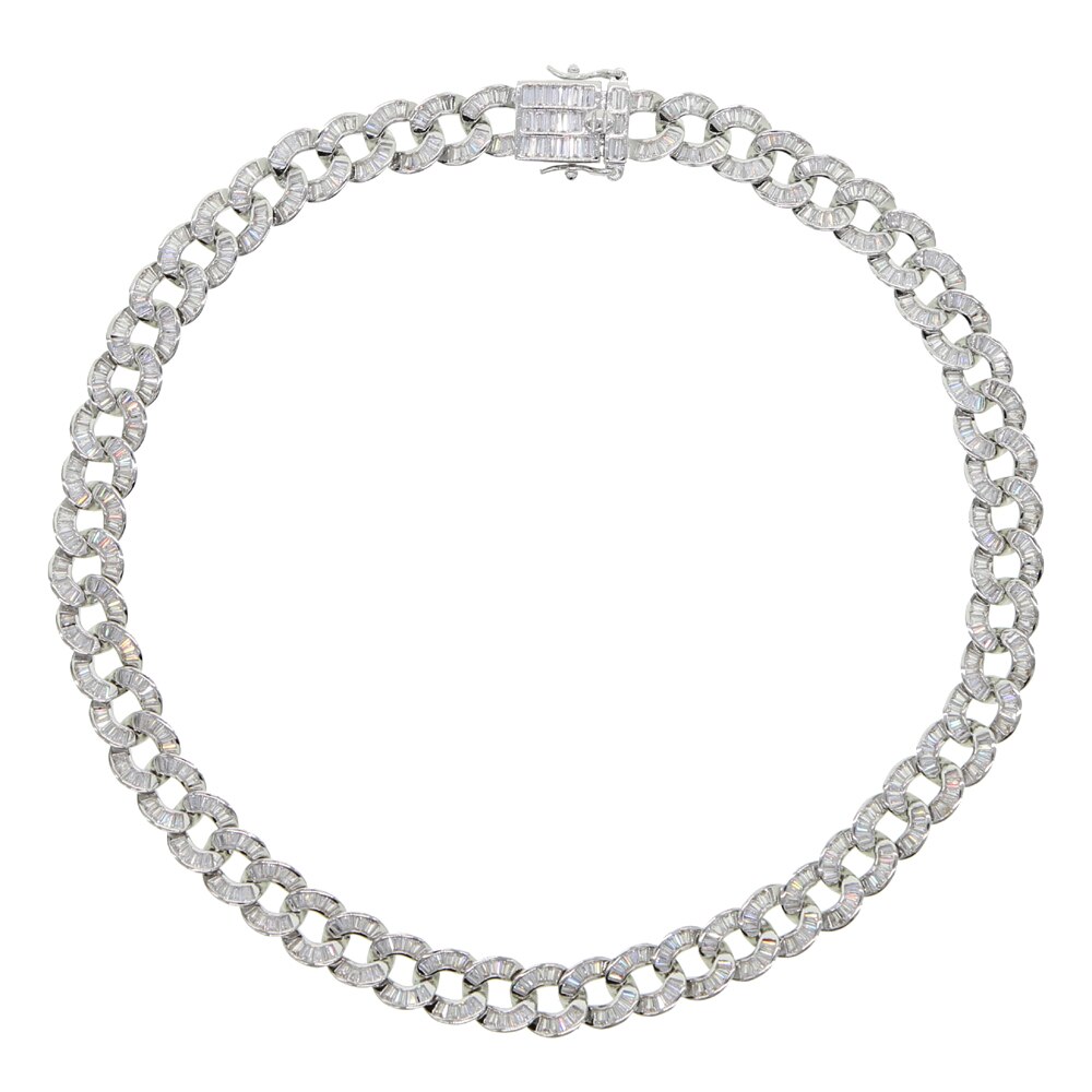 baguette 5A cubic zirconia CZ iced out miami cuban link chain choker necklace hiphop bling silver color for women: 41cm