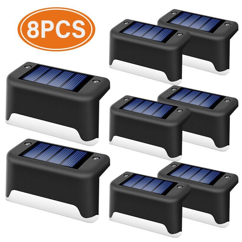 Luces Solares LED escalera de sendero luz exterior lámpara de paso jardín valla de patio pared paisaje lámpara Solar luz nocturna al aire libre: 8PCS Black