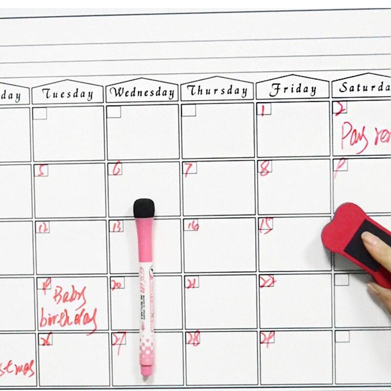 Högkvalitativt magnetiskt kylskåp väggkonst klistermärken kalender månadsvis veckoplanerare white board radering för kök 42 x 30cm