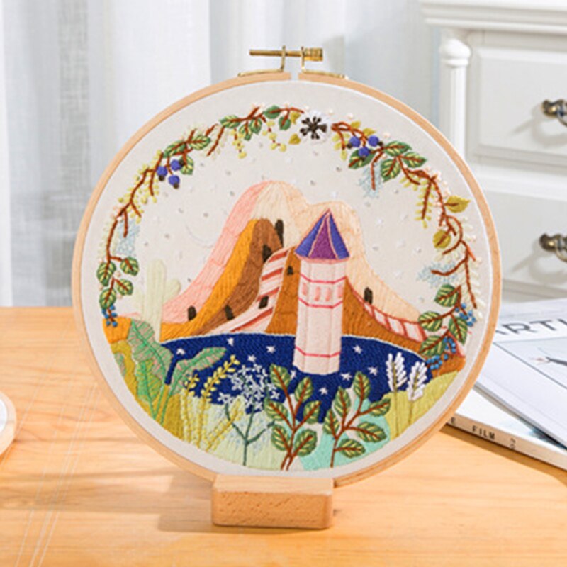 Kits de bordado de patrones de paisajes, manualidades DIY, aro de bordado, paquete de Material para principiantes, suministros de costura de punto de cruz bordado