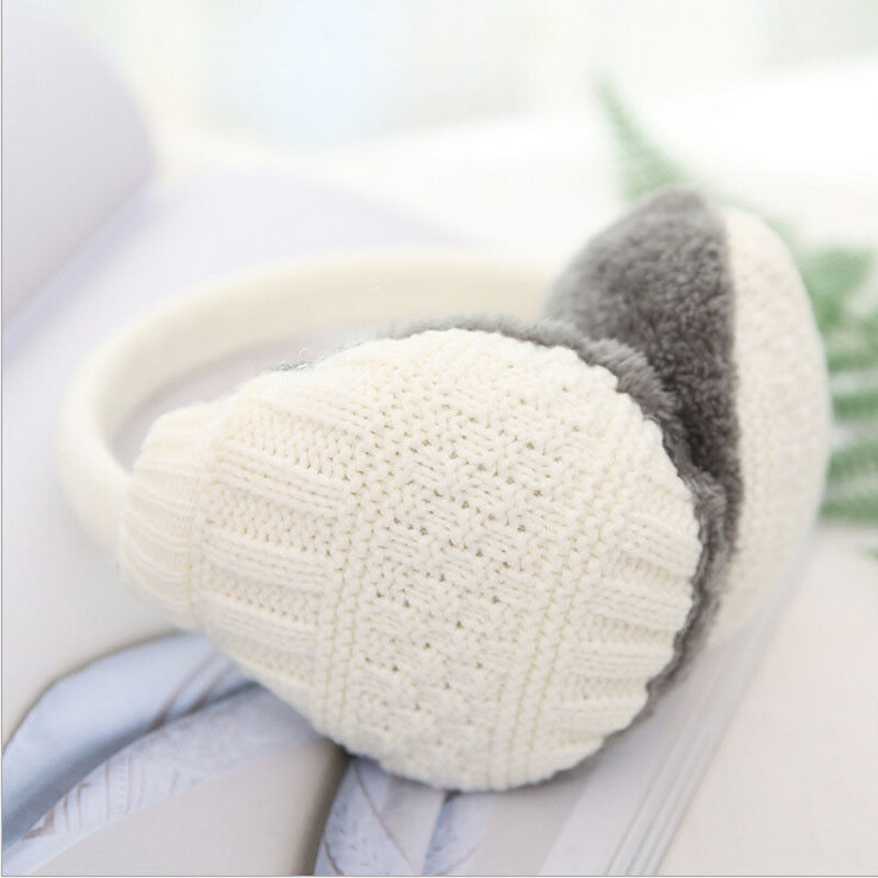 Sweet Girls Women Winter Solid Color Warm Knitted Plush Casual Earmuffs Ear Warmers Ear Muffs Earlap: Beige