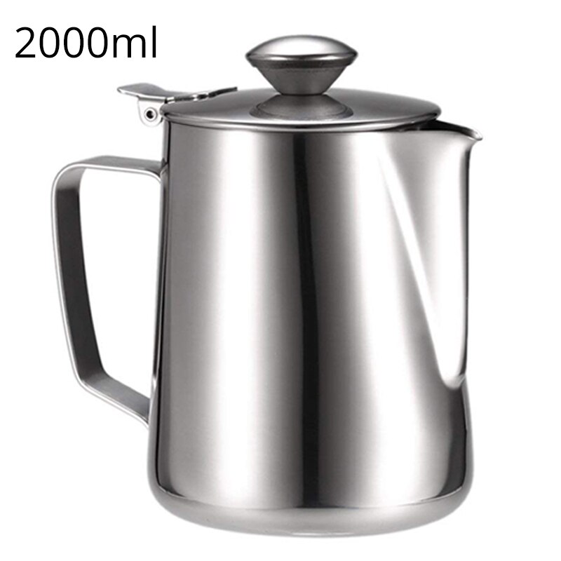 Tetera de leche de acero inoxidable, cafetera con tapa, perfecta para máquina de espresso, espuma y latte art: 2000ml