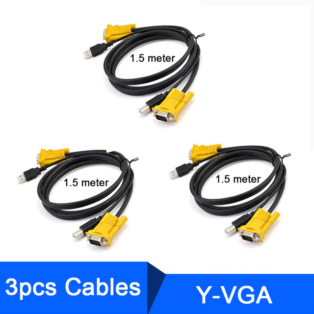 1.5M USB KVM Switch Cable USB2.0 15Pin VGA Male to Male USB A to USB B Cord Cables PC Computer Printer Monitor Adapter Converter: 3pcs