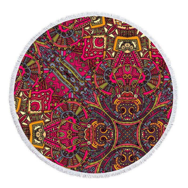 Extra Grote Ronde Strandlaken Zomer Outdoor Print Digitale Retro Strandlaken Strandlaken Sjaal: 1500MMx1500MM-9