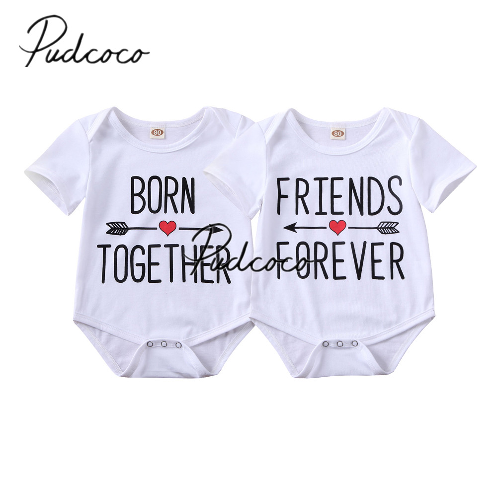 Baby sommer tøj nyfødt baby piger drenge tvillinge tøj sæt kortærmet romper bogstav print jumpsuit outfits 0-18m