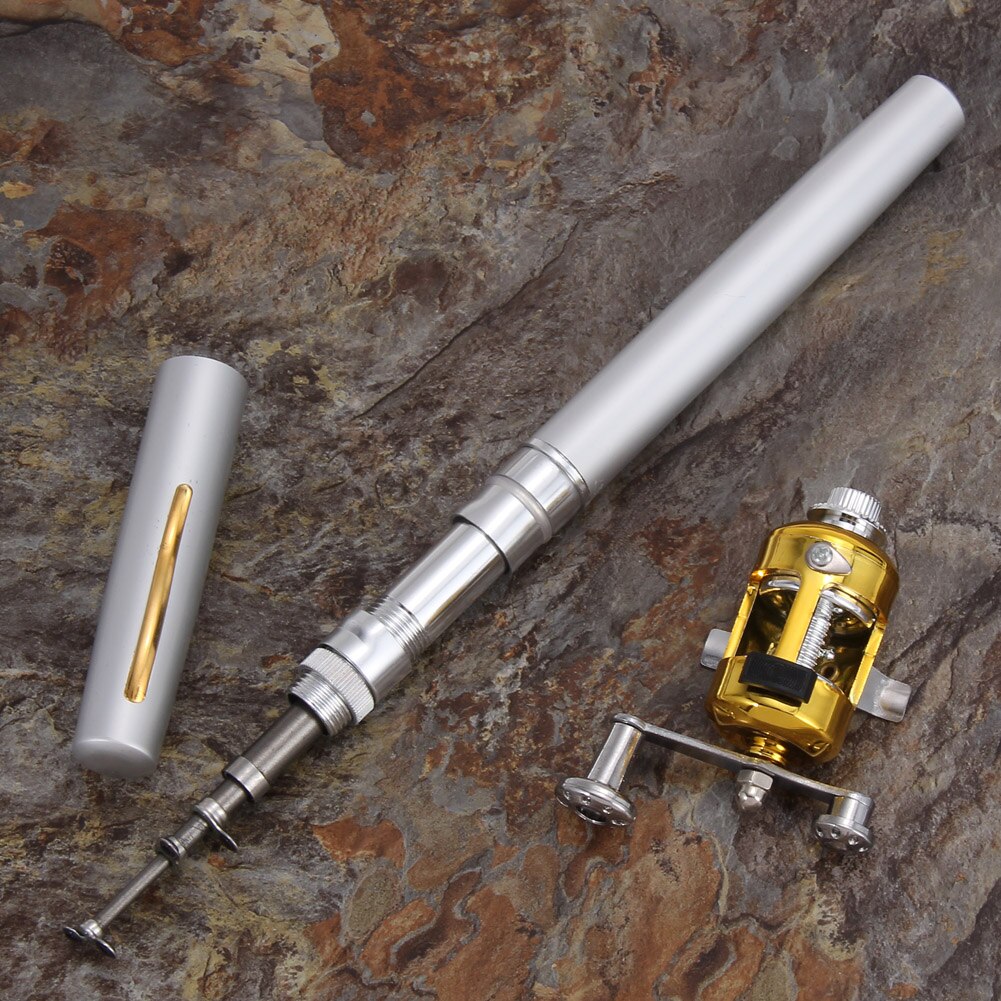 Draagbare Pocket Vis Pen Telescopische Mini Hengel Aluminium Hengel Met Reel Wiel Ultralight Spinning Vis