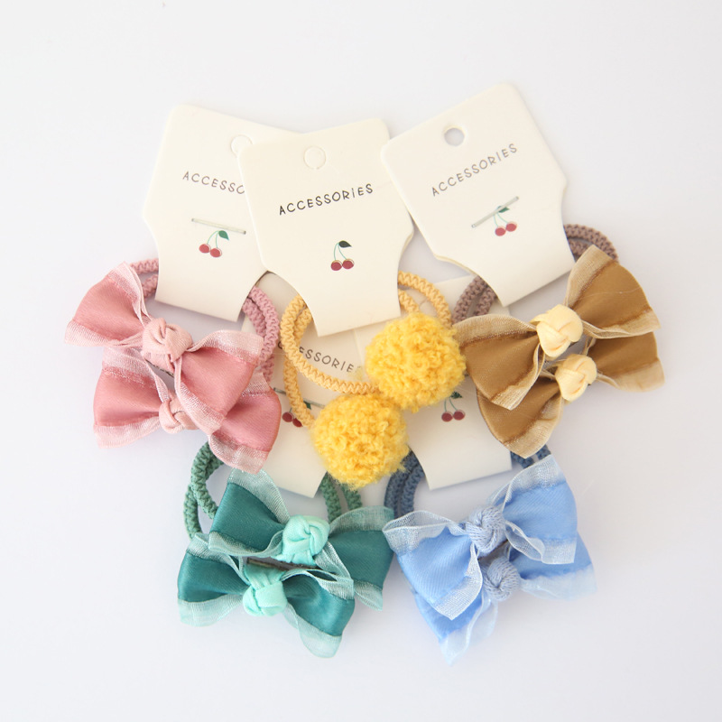 10Pcs/Lot Sweet Hair Band Girls Hair Ties Bows Elastic Rubber Band Flower Small Ball Scrunchies Baby Kids Hair Accessories: color set
