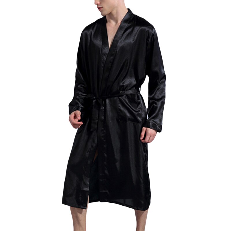 Satin Silk Robes Men Solid with Belt Men's Bathrobe Male Robes Pocket Men Clothing Loungewear Sleepwear Kimono Men Bathrobes