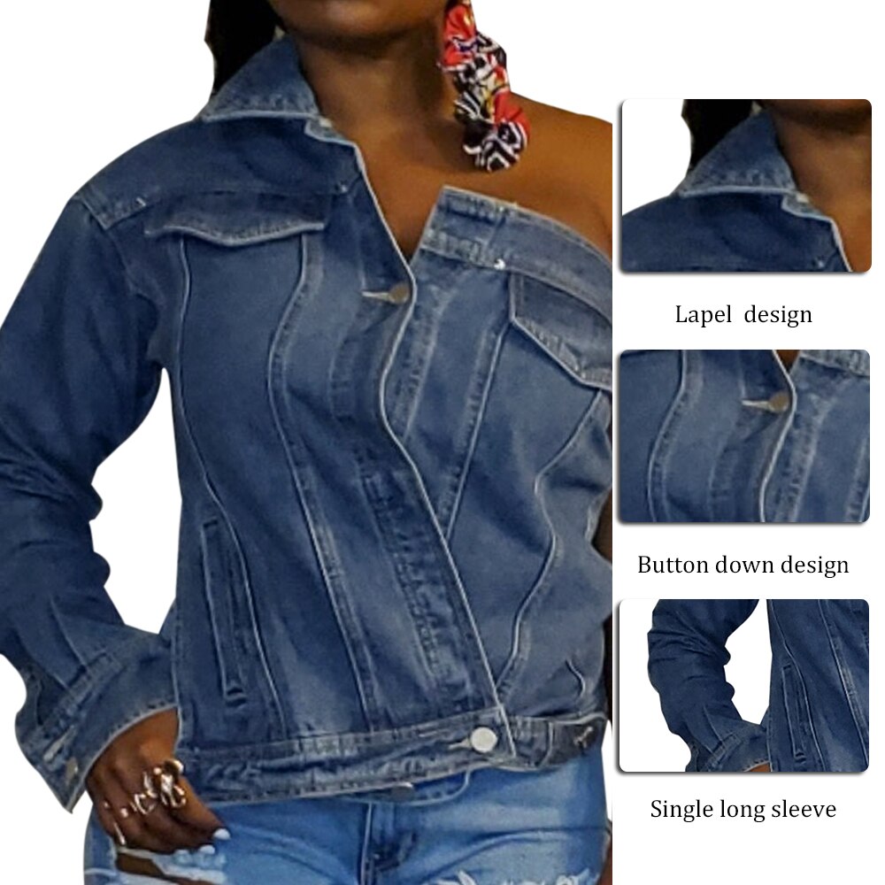 Kvinders kausal lange ærmer vask nødlidende jean denim cowboyjakke solid jeansjakke blå frakker kvindelig overtøjsfrakke efterår