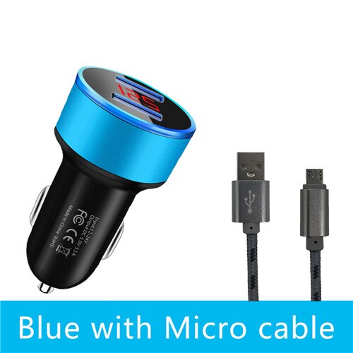BSLIUFANG podwójna ładowarka USB szybkie ładowanie 3.0 dla adaptera telefonu dla Huawei Mate 30 Tablet telefon komórkowy ładowarka samochodowa szybka ładowarka: Blue with Micro