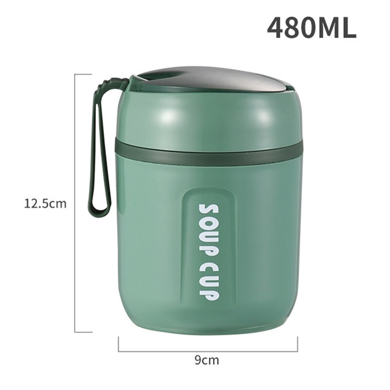 Roestvrij Staal Voedsel Thermos 12-24 Uur Vacuüm Lunchbox Thermo Container Soep Pot Geïsoleerde Thermosflessen: HA001-green-480ml