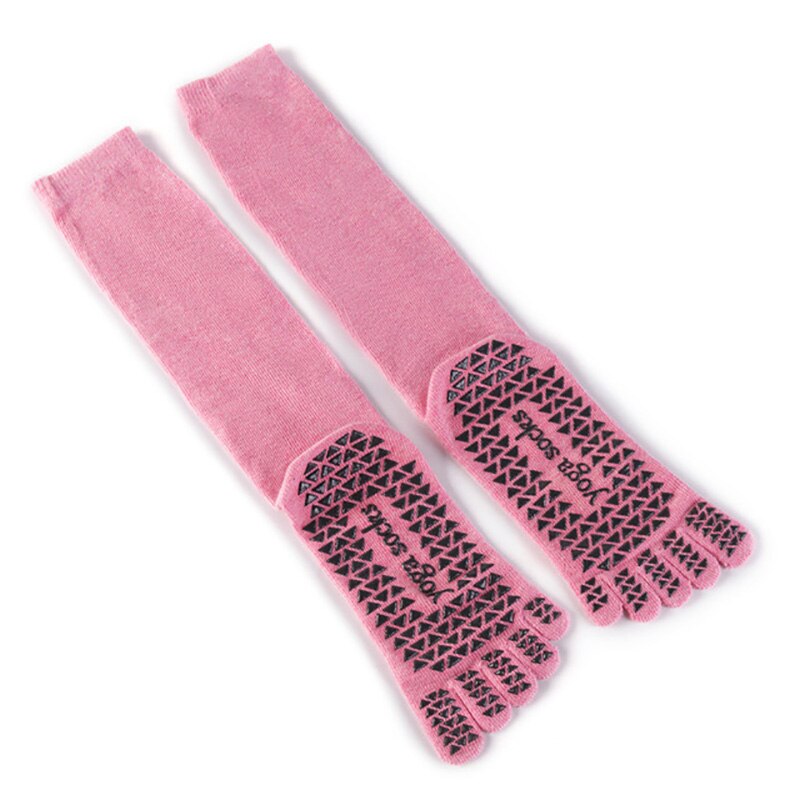 USHINE non-slip five toes yoga socks long tube dance socks fitness cotton sports stockings Pilates ballet socks man woman: pink / EUR 35-41