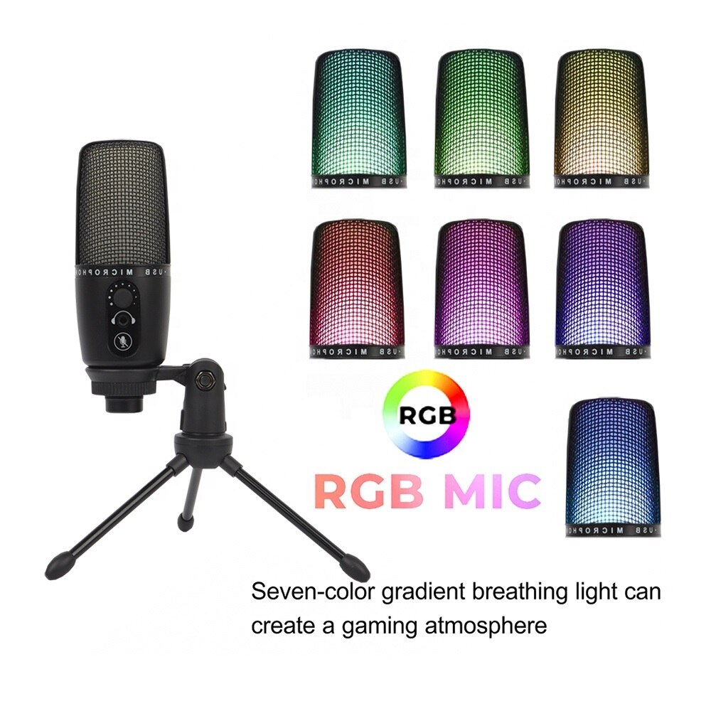 Studio Recording RGB USB Podcast Gaming mic for computer PC Condenser Gamer Microphone