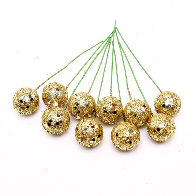 10 Pcs/ String Glitter Christmas Balls Baubles Xmas Tree Hanging Ornament Decors: Gold