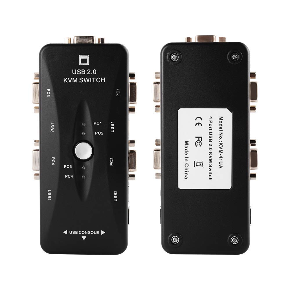 Usb Kvm Vga Switcher 4 Poorten Usb 2.0 Kvm Switch Box Adapter Een Knop Swapping Voor Computer, toetsenbord, Muis, Scanner, Printer