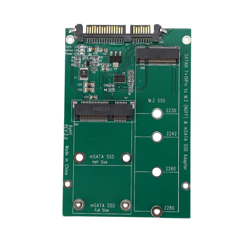 2 in 1 Mini PCI-E 2 Lane M.2 And mSATA SSD To SATA III 7+15 Pin Adapter: Default Title