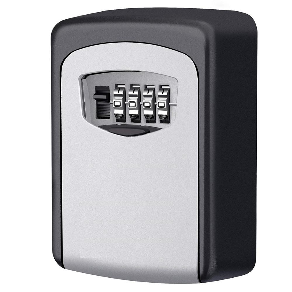 Nøgleopbevaring låsekasse 4-- cifret kombination vægmonteret nøglesikker nulstillelig kode 5 nøglekapacitet