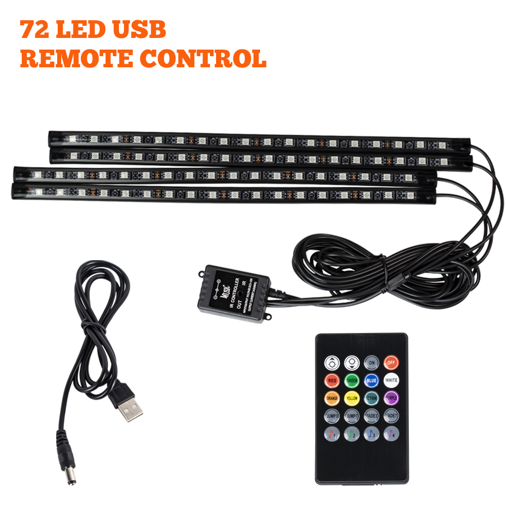Néon 48 72 LED voiture intérieur ambiant pied lumière avec USB sans fil à distance musique App contrôle Auto RGB atmosphère lampes décoratives: changeant