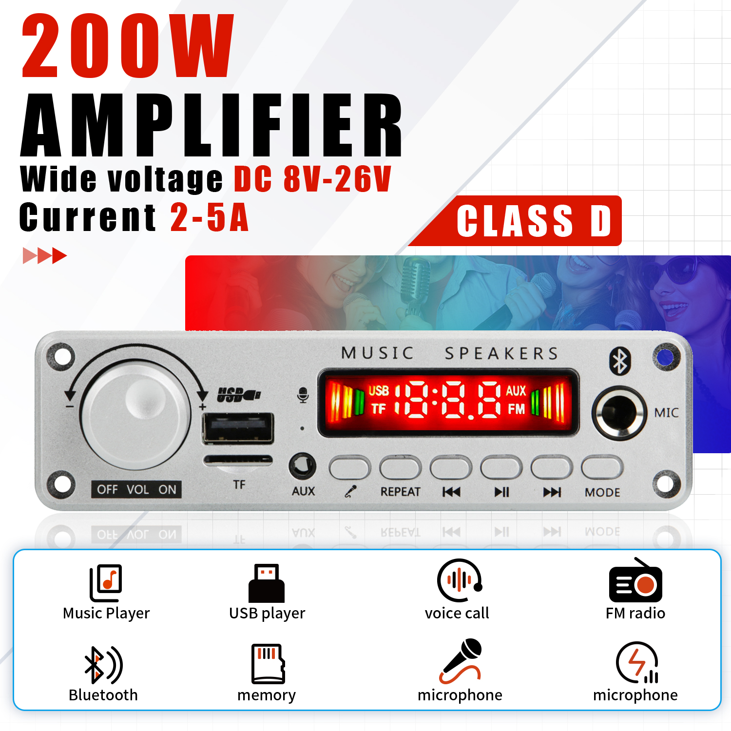 200W DIY domowy wzmacniacz cyfrowy płyta dekodera MP3 12V 100W moc dźwięku Bluetooth FM dla muzyki głośniki z subwooferem regulacja głośności