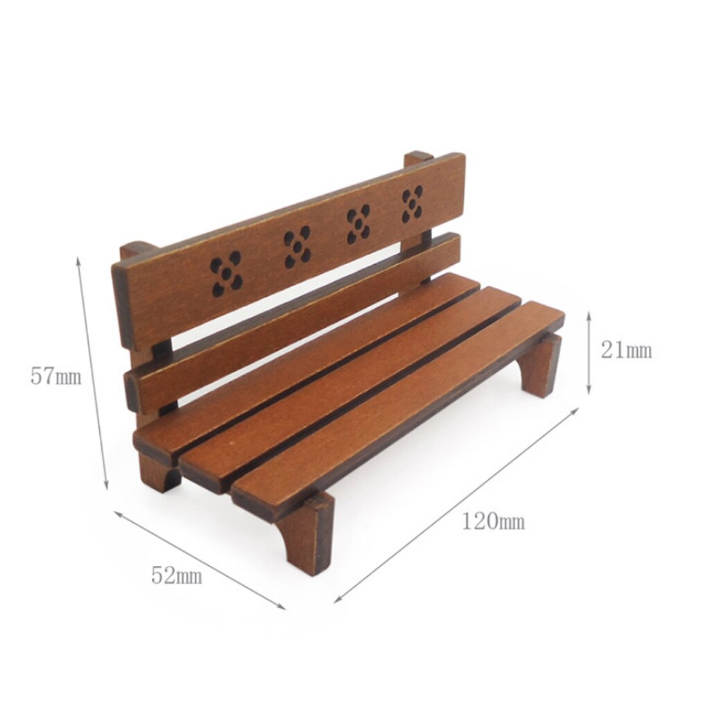 1/12 Mini Dollhouse Park Bench Model Furniture Accessories Outdoor Toy Brown