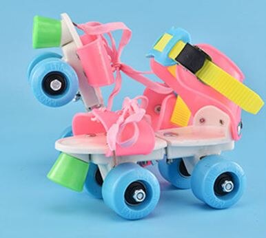 18-32cm justerbare børn rulleskøjter 2 farver dobbelt række 4 hjul skøjtesko børn to line legetøj rulleskøjter børn drenge piger: Bfpink