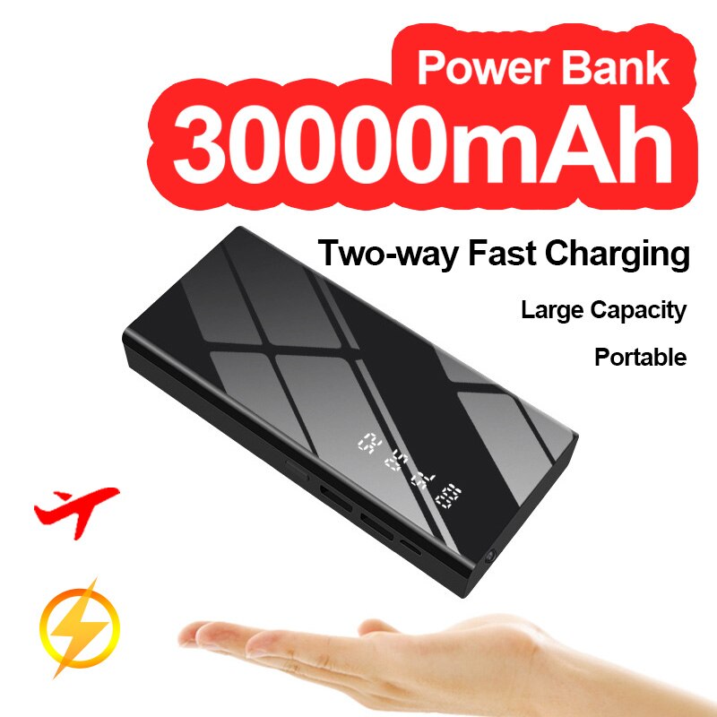 30000mah portátil banco de potência carregamento rápido triplo usb display digital bateria externa com lanterna para iphone xiaomi android