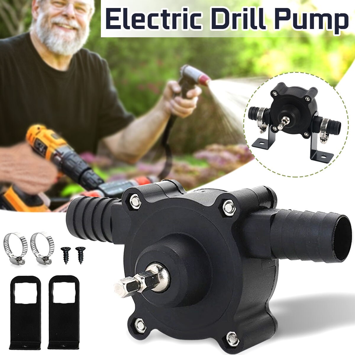 Portable Electric Drill Pump Sinks Aquariums Pool Self Priming Transfer Pumps Oil Fluid Water Pump Hose Clamps Connectors Set