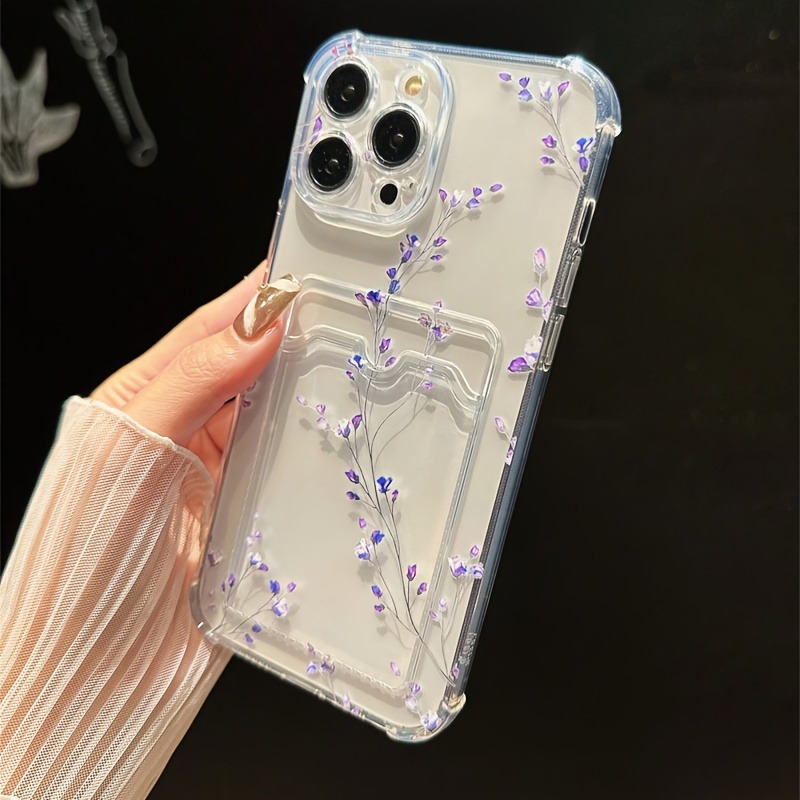 Funda de teléfono con tarjetero transparente para iPhone 15 Pro Max, fundas para iPhone 11 12 13 14 16 XS X XR 7 8 Plus, funda con patrón de flor de ciruelo