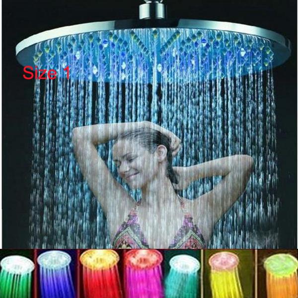 8 inch RGB 7 Colors LED Light Shower Head Round Automatic Changing Water Saving Rain High Pressure Bathroom Rainfall Shower