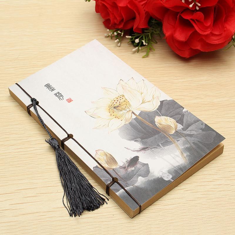 Creatieve Chinese Stijl Lotus Planner Notepad, 17*11Cm Vintage Notebook Met Kwastje Blank Kraft Pagina 'S