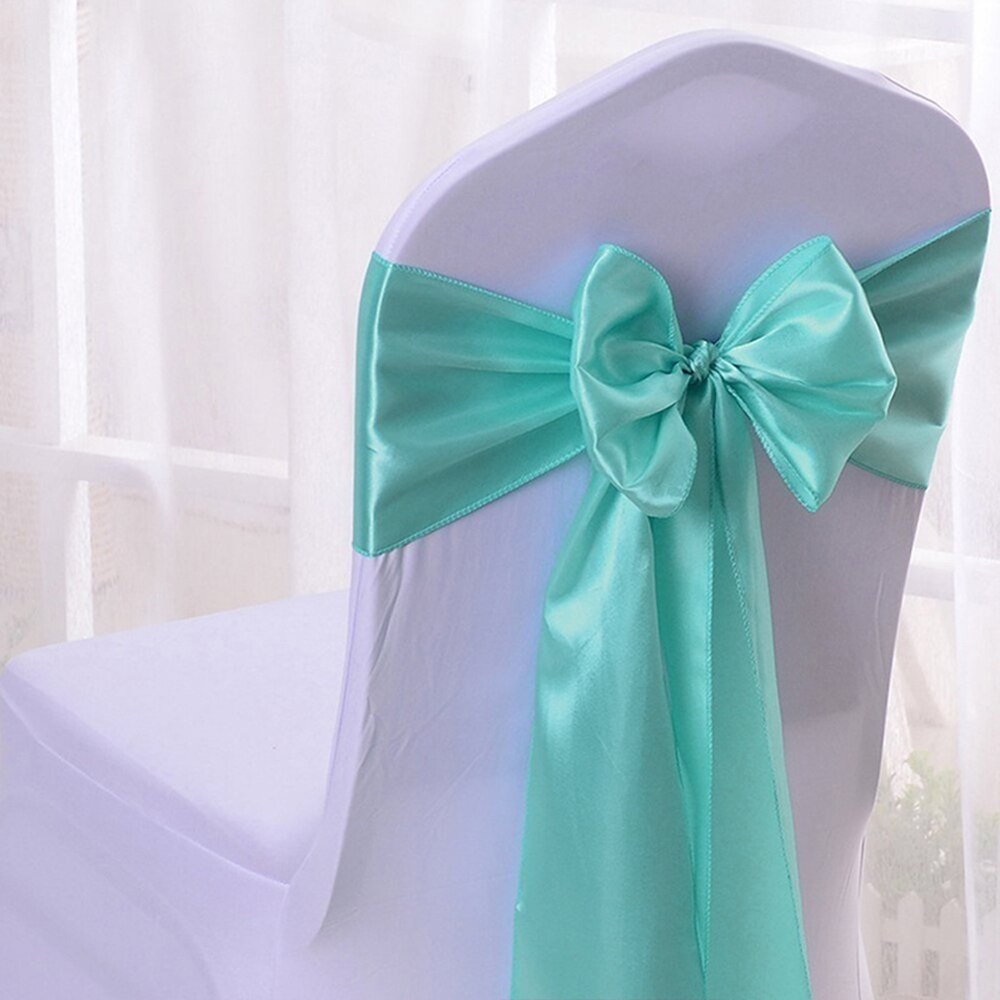 50 stücke Hochzeit Satin- Stuhl Schärpen Gold Hochzeit Stuhl Gürtel Band Organza BöGen Krawatte für Hochzeit Bankett Party-Veranstaltung Liefert pfirsich: Schleife-Ti Blau