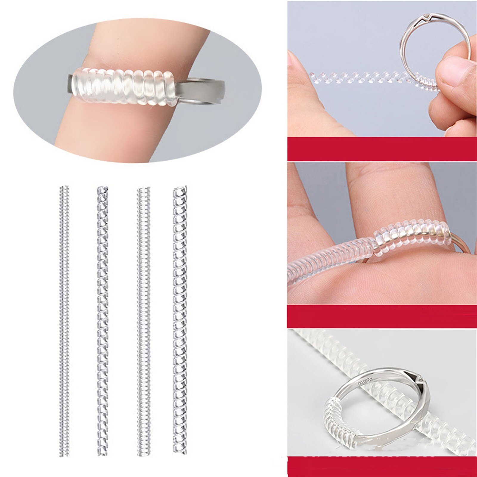 4pcs/lot Invisible Transparent Spiral Based Ring Sizer Adjuster Guard Insert Tightener Reducer Resizing For Jewelry Tools #50g