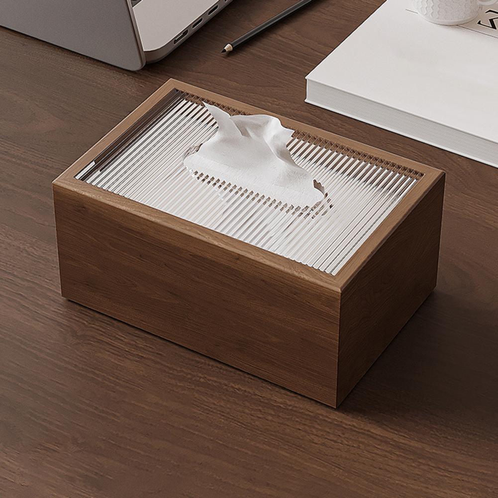Houten Tissue Box Houder - Chinese Stijl - Desktop Organizer met Acryl Deksel