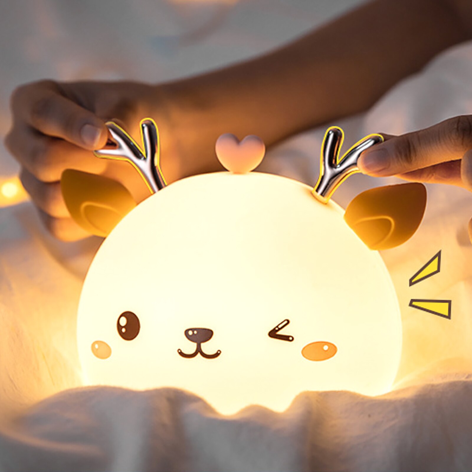 Niedliches LED-nachtlicht mit silikon-touchsensor, 7 farben, hirschmotiv, nachtlampe für kinderzimmer, babyzimmer, schreibtischdekoration, akku, usb-ladefunktion