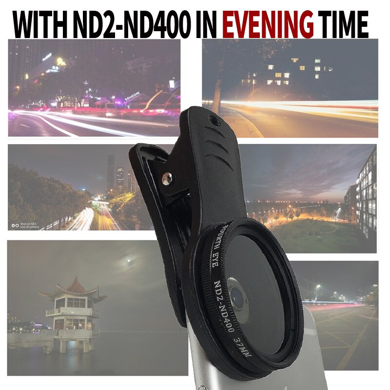 37Mm Instelbare Neutrale Dichtheid Clip-On ND2-ND400 Mobiele Telefoon Camera Filter Lens Voor Iphone Huawei Samsung Android Ios mobiele: Adjustable ND2-ND400