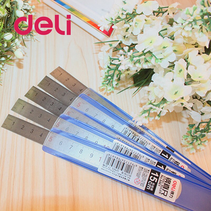 Deli 1 kpl teräs viivain senttimetri mittakaava viivain ruostumaton teräs rauta viivain 15 cm 6 tuuman hopea paperitavarat piirustustarvikkeet 8462