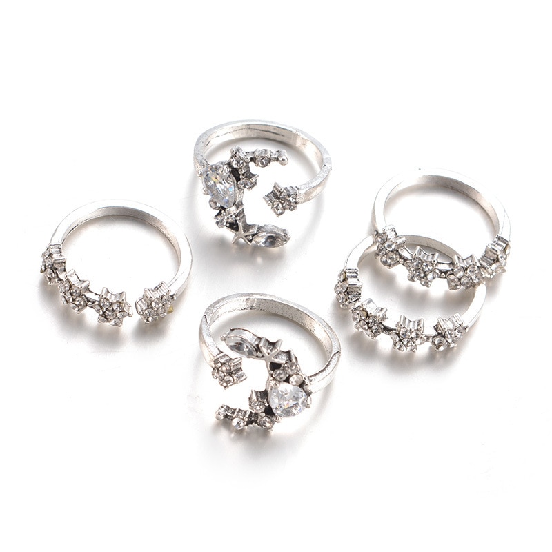 5/12 stücke Antike Silber Blume Ringe setzt Pfeil Blatt Geschnitzte Ringe setzt Strass Krone Herz Knöchel Ringe für Frauen Schmuck