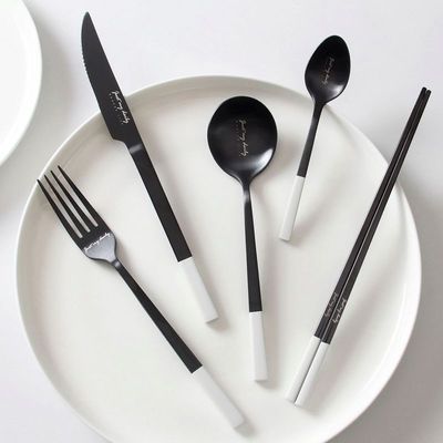 Nordic Stainless Steel Cutlery Set Black and White Western Tableware Knife Fork Spoon Set Chopsticks Creativedinnerware Set
