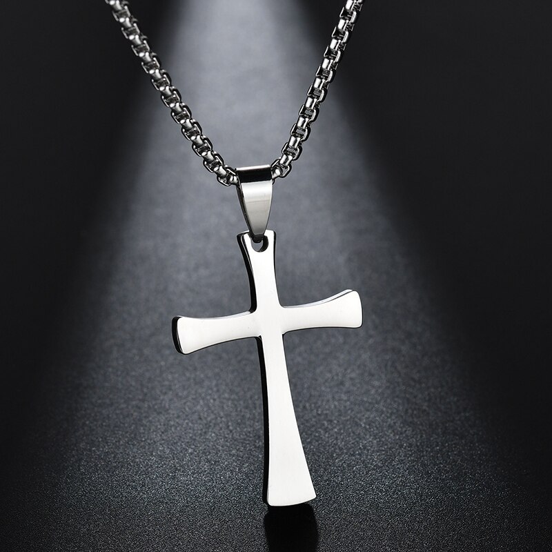 Akizoom 2022 Classic Cross Men Necklaces Stainless Steel Thick Chain Silver Pendant For Women Religious Jewelry: Default Title