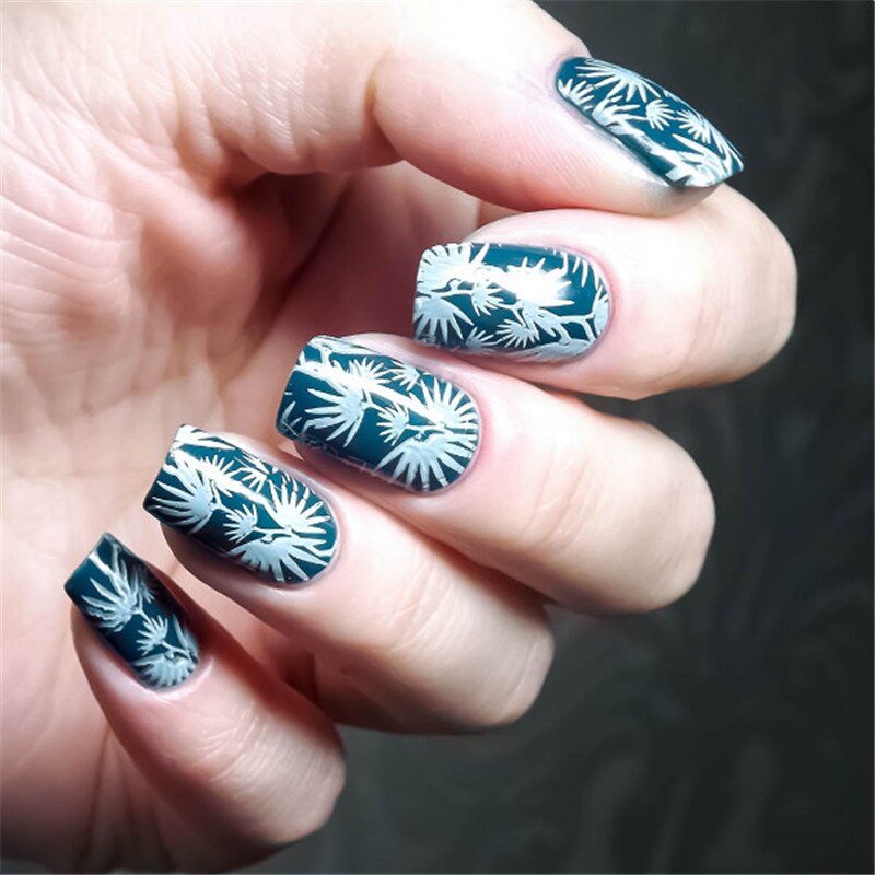 1 Pc Geboren Pretty 12*6Cm Rechthoek Nail Stempelen Template Leaf Tree Nail Stempel Plaat Image Plate BP-L047