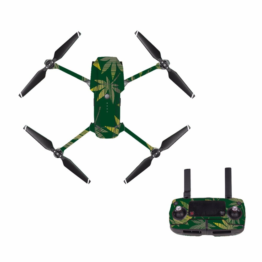 [M0153] Groene Bladeren Voor Dji Mavic Pro Decal Skin Sticker Drone Body + Afstandsbediening + 3 Batterij bescherming Film Cover