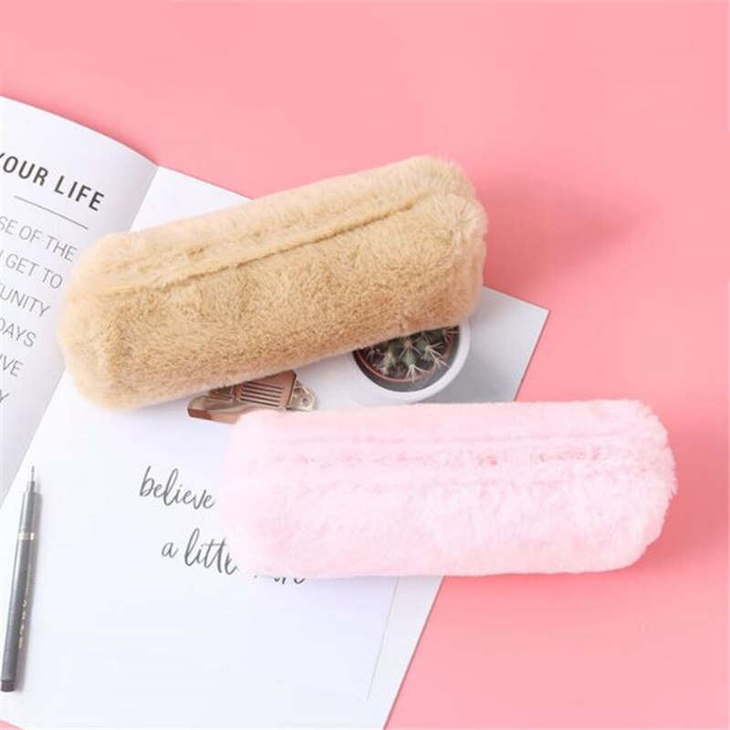 Trousse en peluche couleur unie Kawaii porte-crayon s sac papeterie trousse à crayons porte-crayon scolaire pour filles fournitures scolaires outils