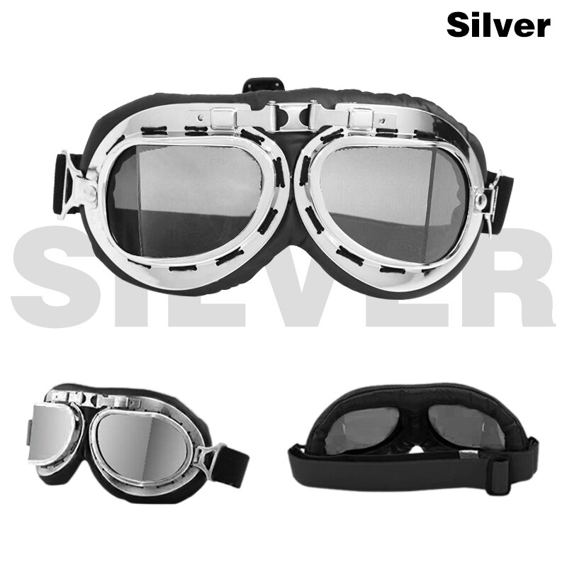 Retro motorcykel glasögon vintage motorcykel sliver glasögon hjälm pilot klassiska glasögon för atv utv uaz skoter cykel moto styling: Silver silver