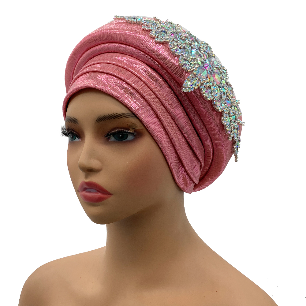 Luxus Strass Turban Hütte für Frauen Afrikanische wickeln Kopf Kopfbedeckung Nigeria Auto Gele Headtie Turbante Mujer: rot Braun