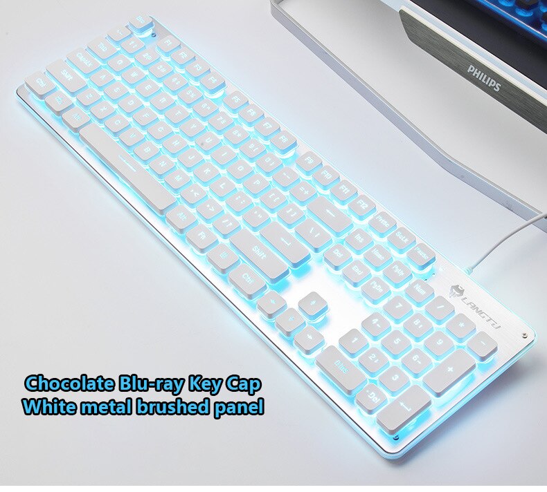 RGB Game Keyboard With Mouse Set Pink Mute Silent Film Cute Backlit Office Game Peripherals Suitable For Laptop: White Blue Light