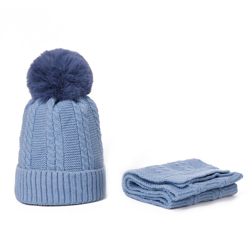 Bonnet et écharpe en fausse fourrure pour enfants, ensemble avec doublure, Bonnet et épais, couleur unie, automne, hiver: F