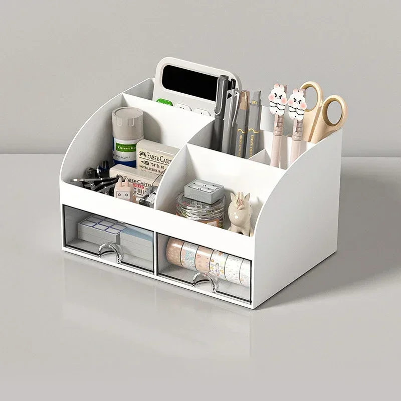 Desktop Storage Box Transparent Storage Box Capacity Transparent Desktop Organizer Drawer Box with Pen Holder Ideal Makeup: Clear