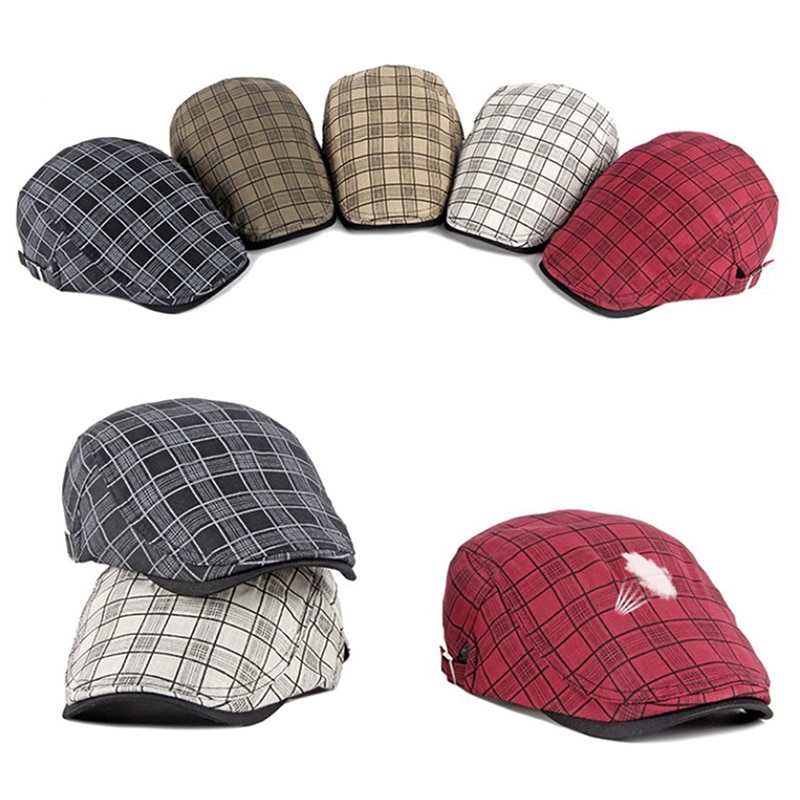 Fine Stripe Lattice Berets Hat Women Men Spring Summer Plaid Visors Red Green Blue Duckbill Herringbone Flat Cap