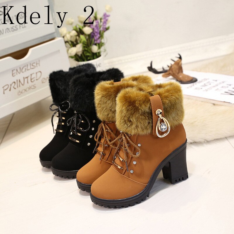 Chaussures d'hiver à talons hauts femmes bottes d'hiver femmes bottes à talons hauts en peluche chaussures de fourrure chaude dames cheville Botas cristal