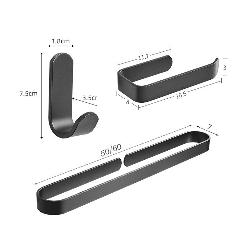Toallero de aluminio sin clavos para baño, soporte de toalla de baño sin agujeros, color negro
